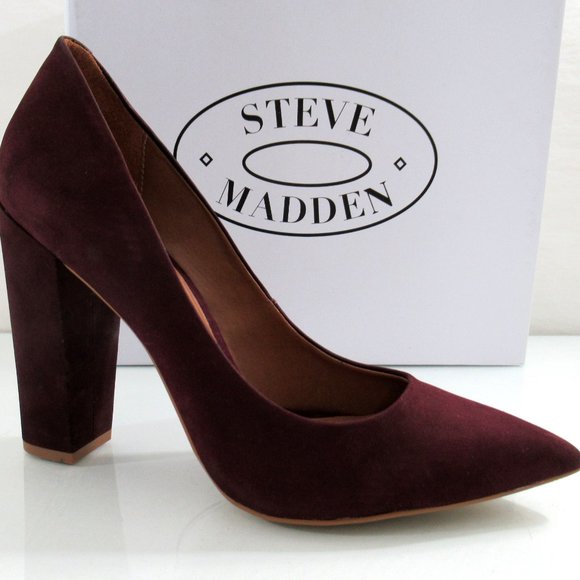 Steve Madden Primpy Pointed Toe Block Heel Dress Pumps Burgundy Nubuck Size 9.5 - Picture 5 of 8
